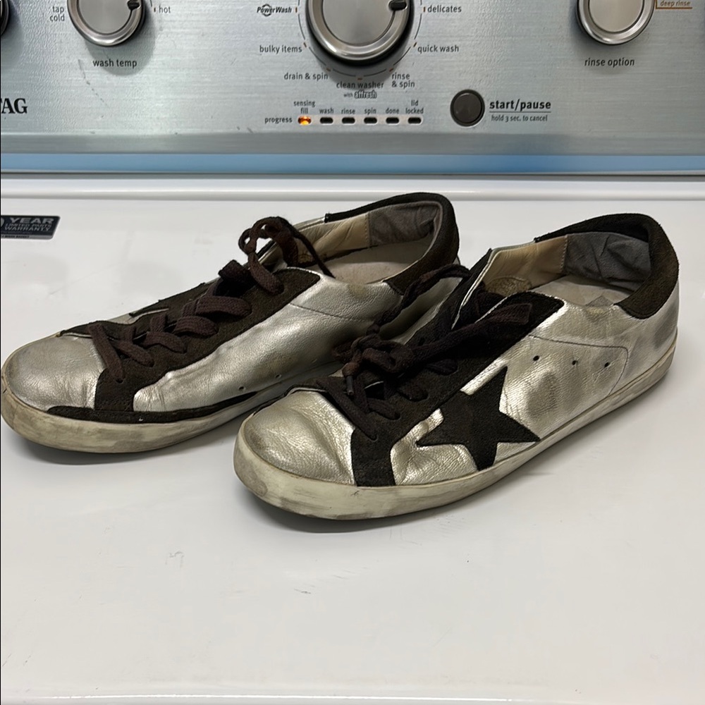 Golden Goose  Silver and Black Sneakers